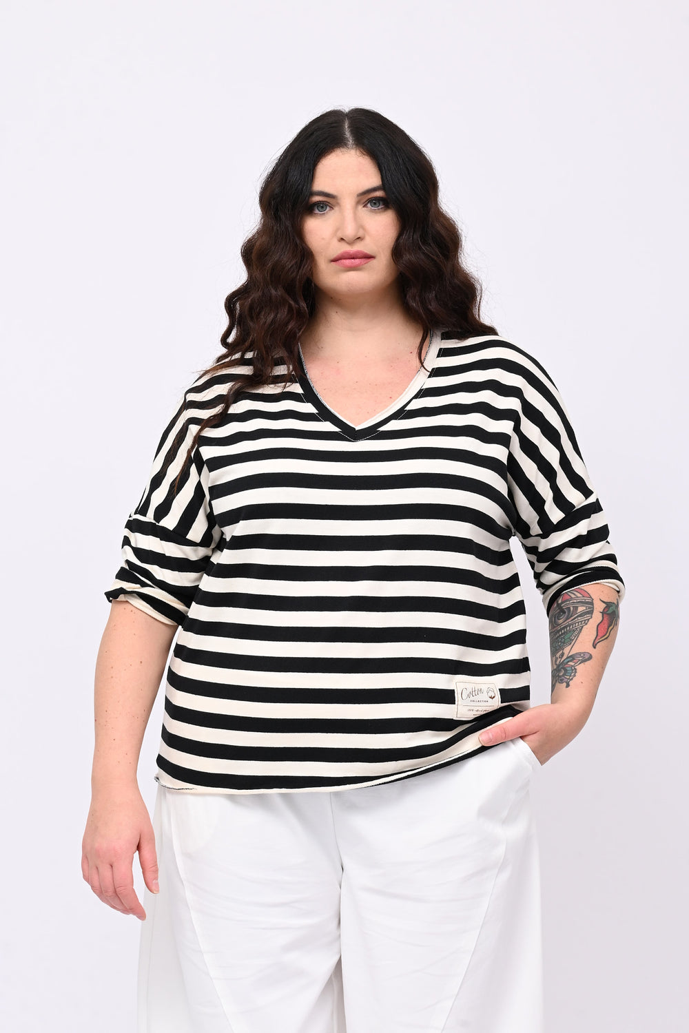 Maglia righe V - Nero