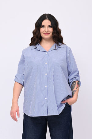 Camicia cotone bacchettata - Blu