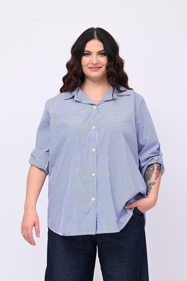 Camicia cotone bacchettata - Blu
