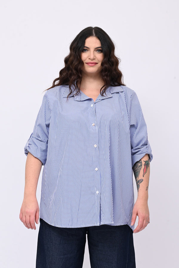 Camicia cotone bacchettata - Blu