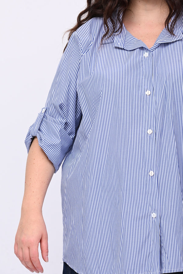 Camicia cotone bacchettata - Blu