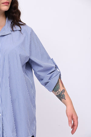 Camicia cotone bacchettata - Blu