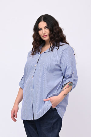 Camicia cotone bacchettata - Blu