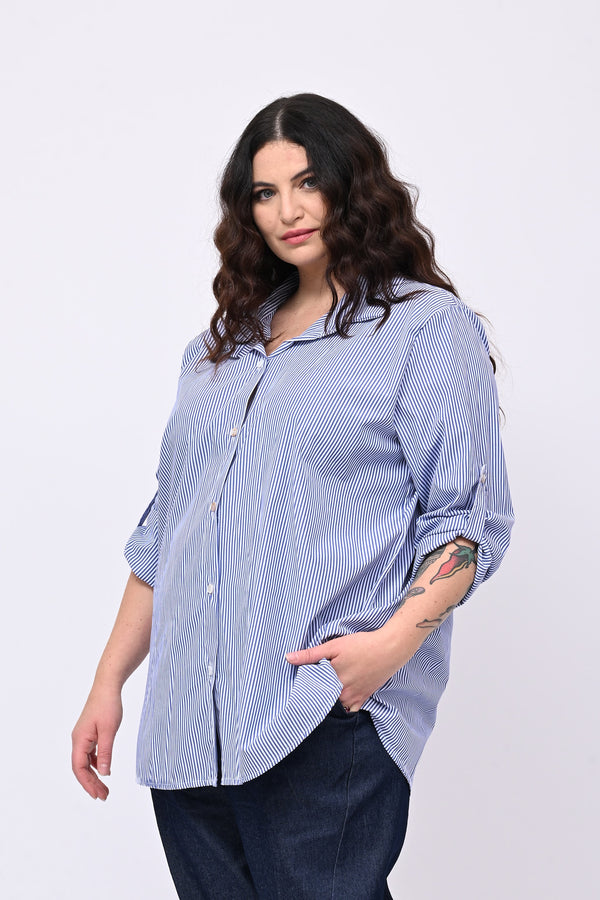 Camicia cotone bacchettata - Blu