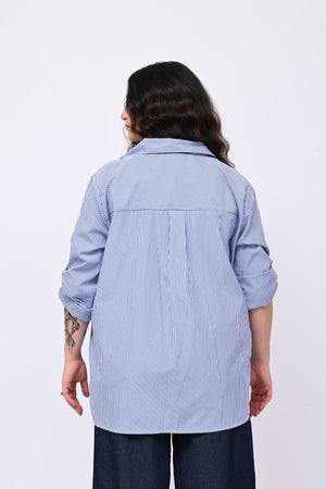 Camicia cotone bacchettata - Blu