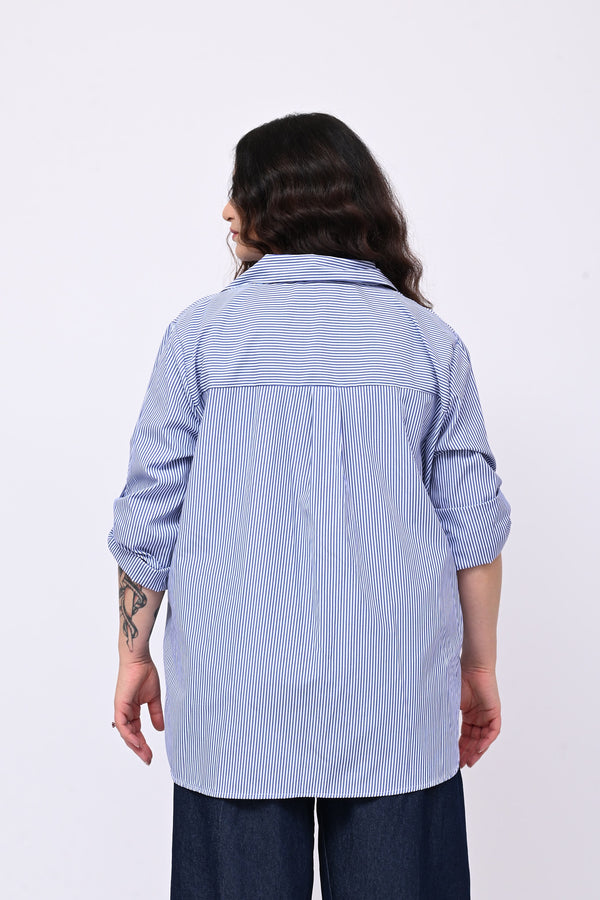 Camicia cotone bacchettata - Blu