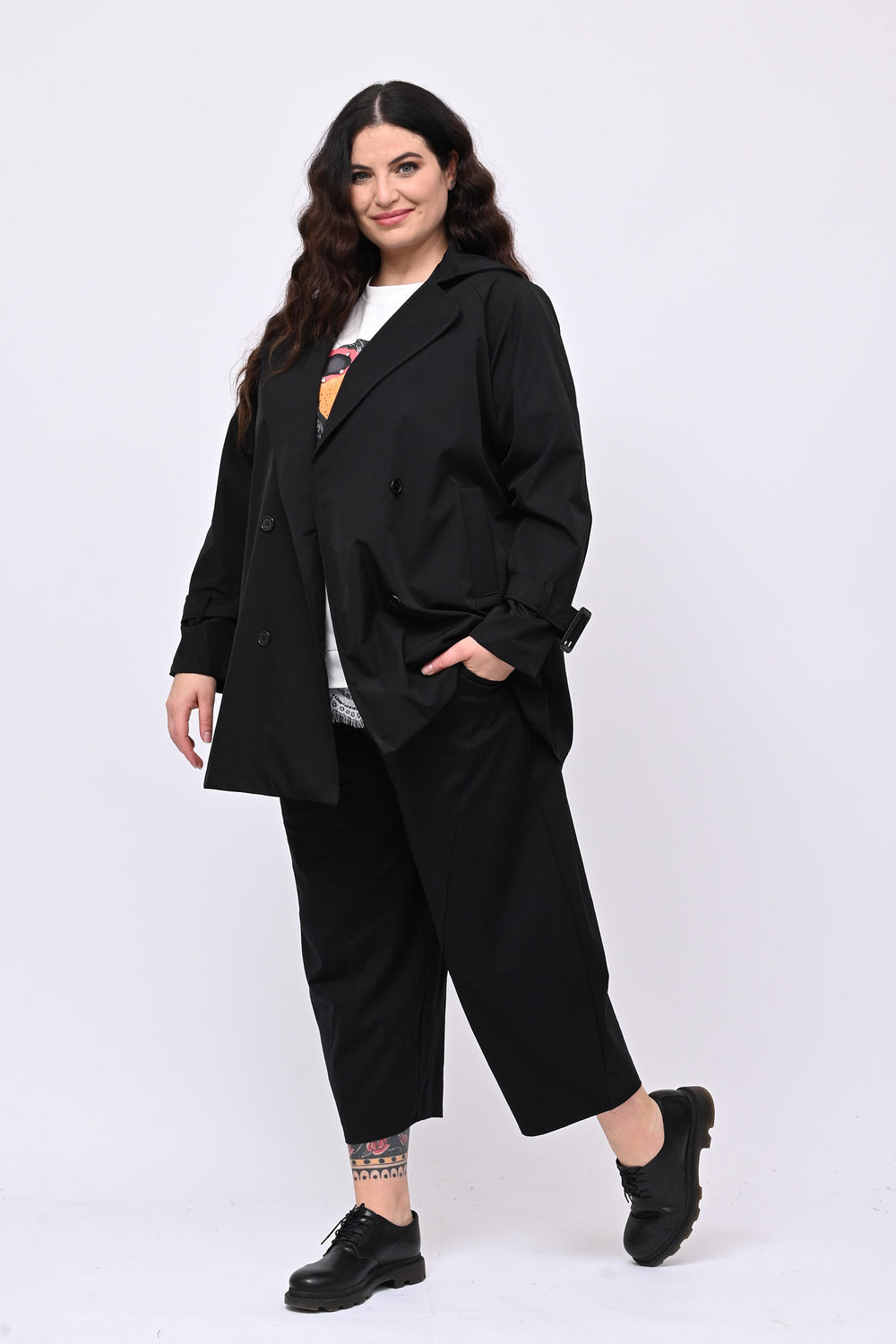 Trench doppiopetto 3/4 - Nero