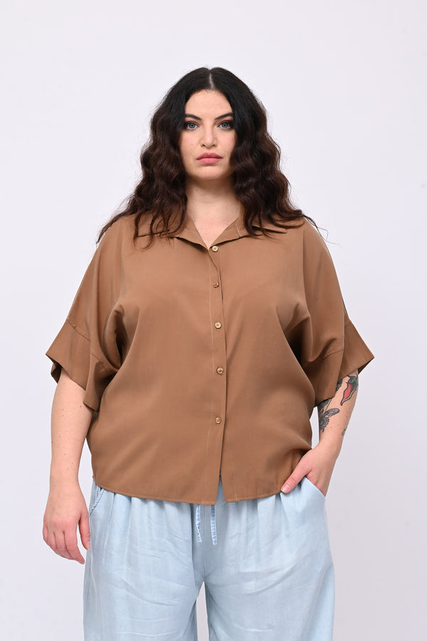 Camicia seta lavata - Tabacco