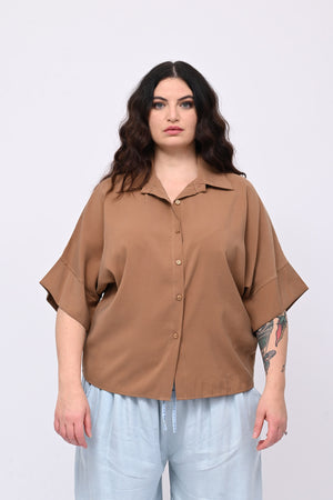 Camicia seta lavata - Tabacco