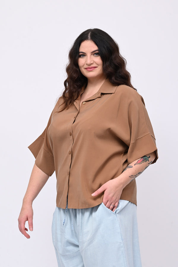 Camicia seta lavata - Tabacco