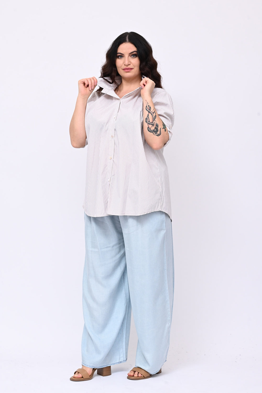 Camicia cotone bacchettata - Beige