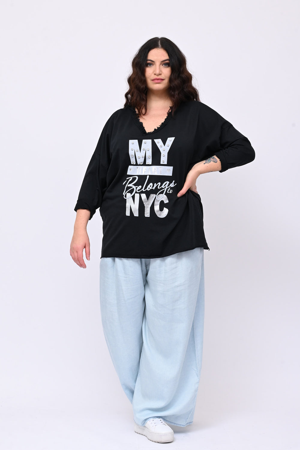 Felpa NY strass - Nero