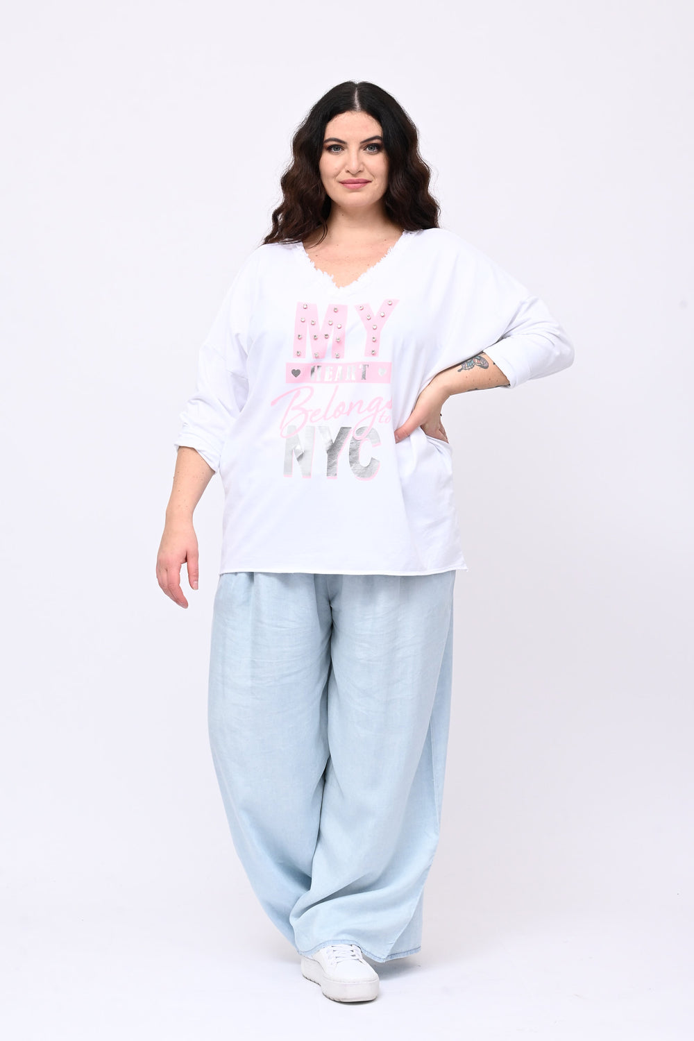 Felpa NY strass - Bianco