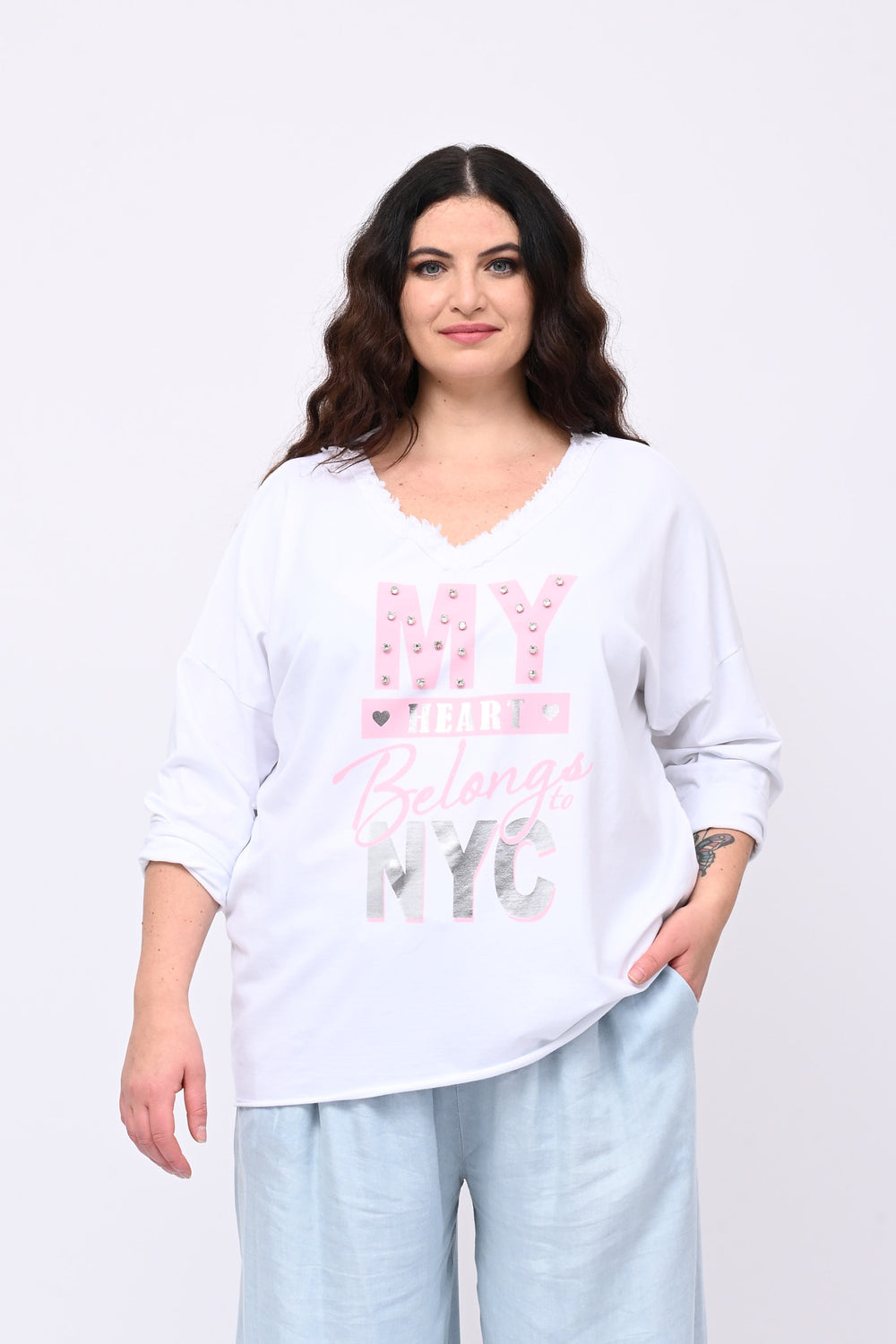 Felpa NY strass - Bianco