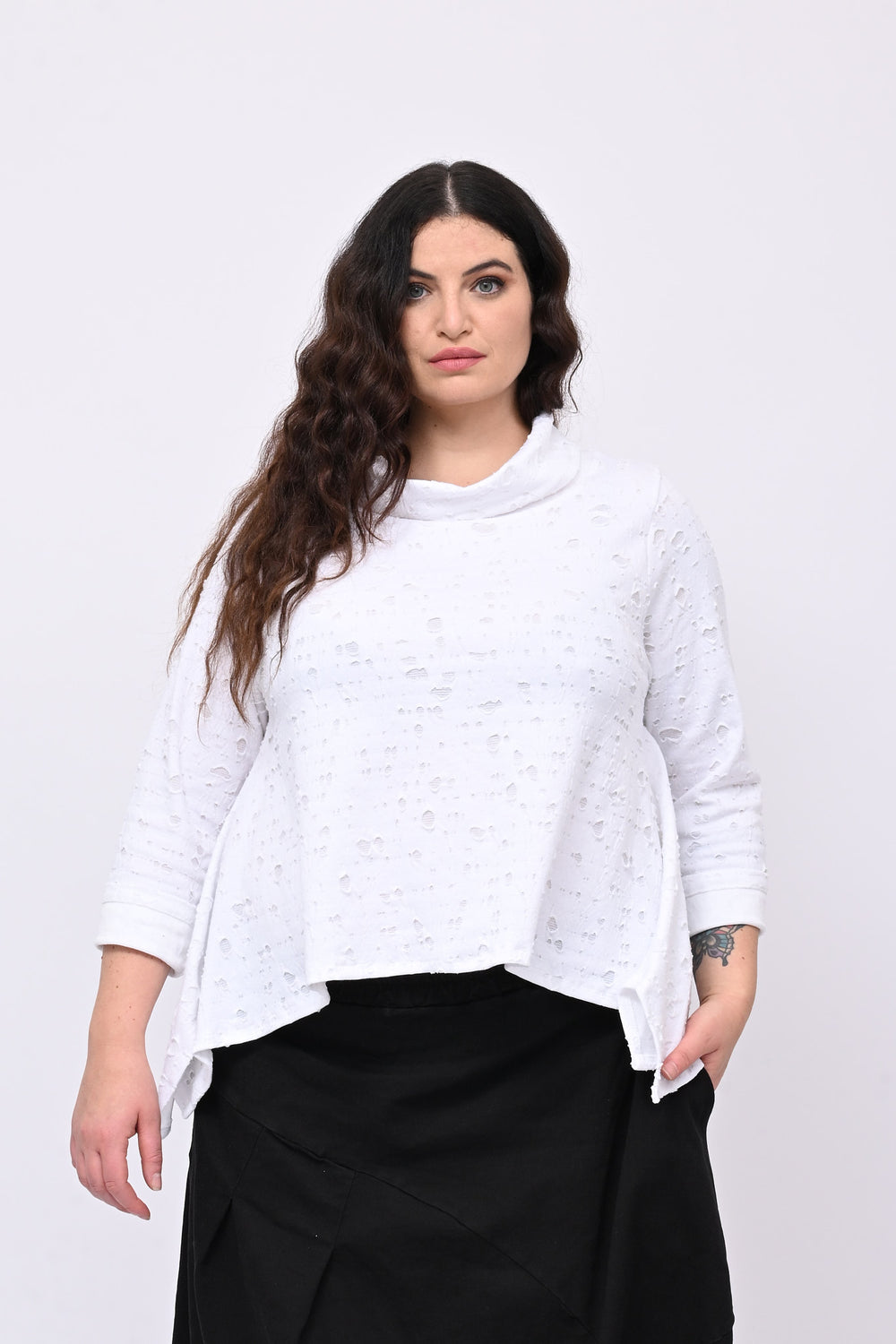 Maglia spacchi goffrata - Bianco