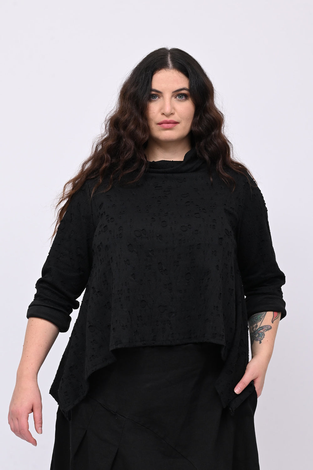 Maglia spacchi goffrata - Nero
