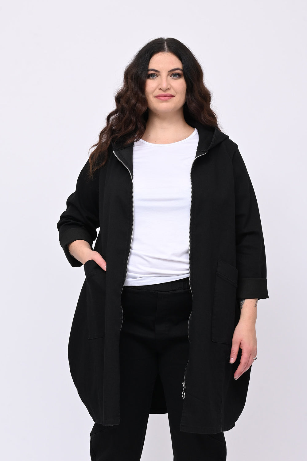 Giacca jeans lunga - Nero