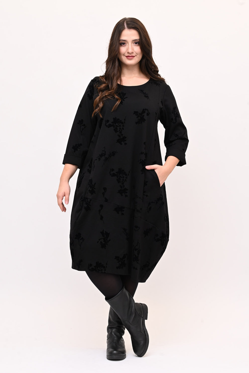 Abito ovetto floccato - Nero