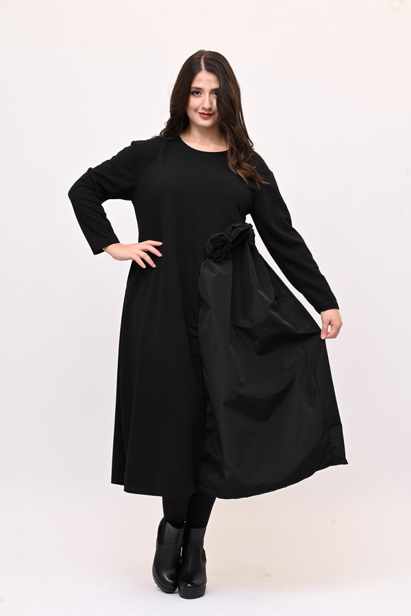 Abito fiore tafta - Nero
