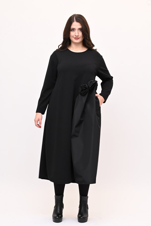 Abito fiore tafta - Nero