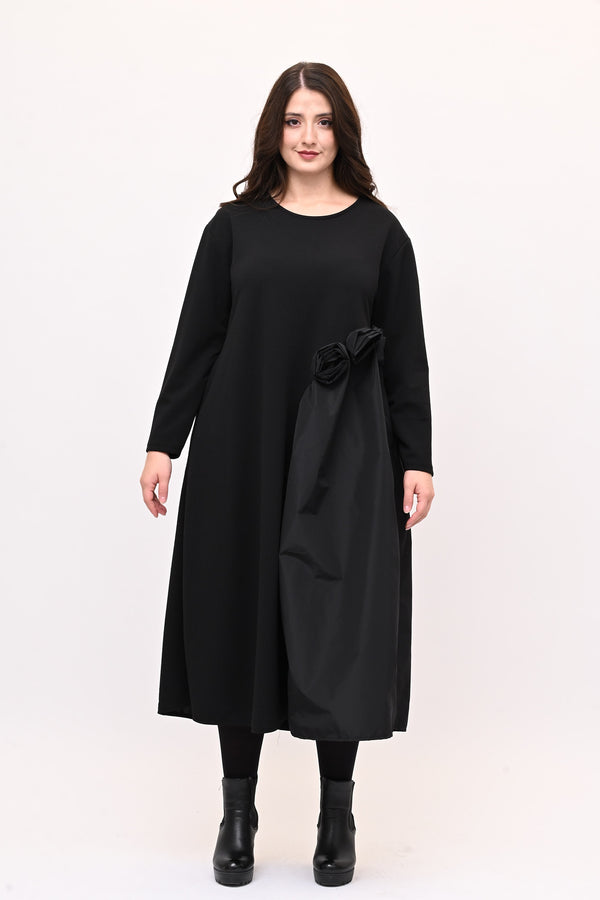 Abito fiore tafta - Nero