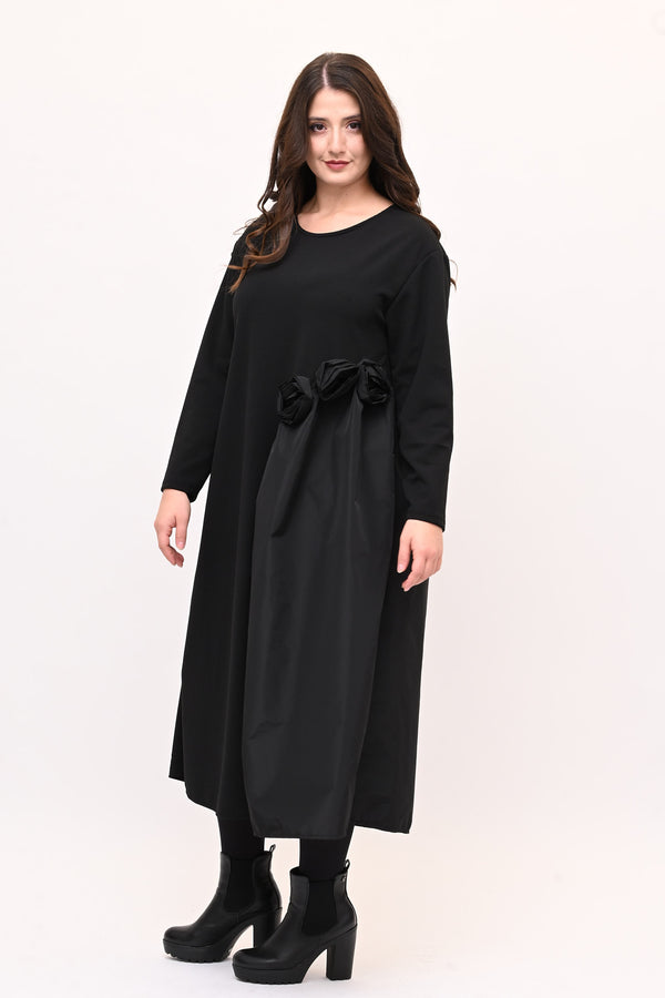 Abito fiore tafta - Nero
