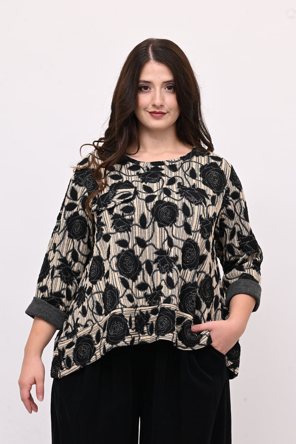 Maglia goffrata bordo - Nero