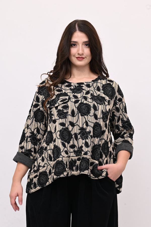 Maglia goffrata bordo - Nero