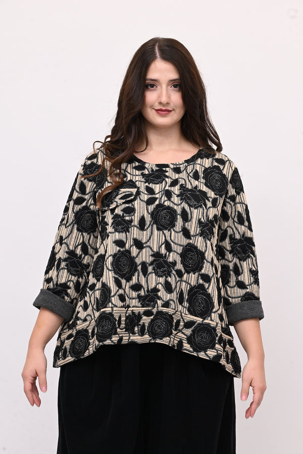 Maglia goffrata bordo - Nero