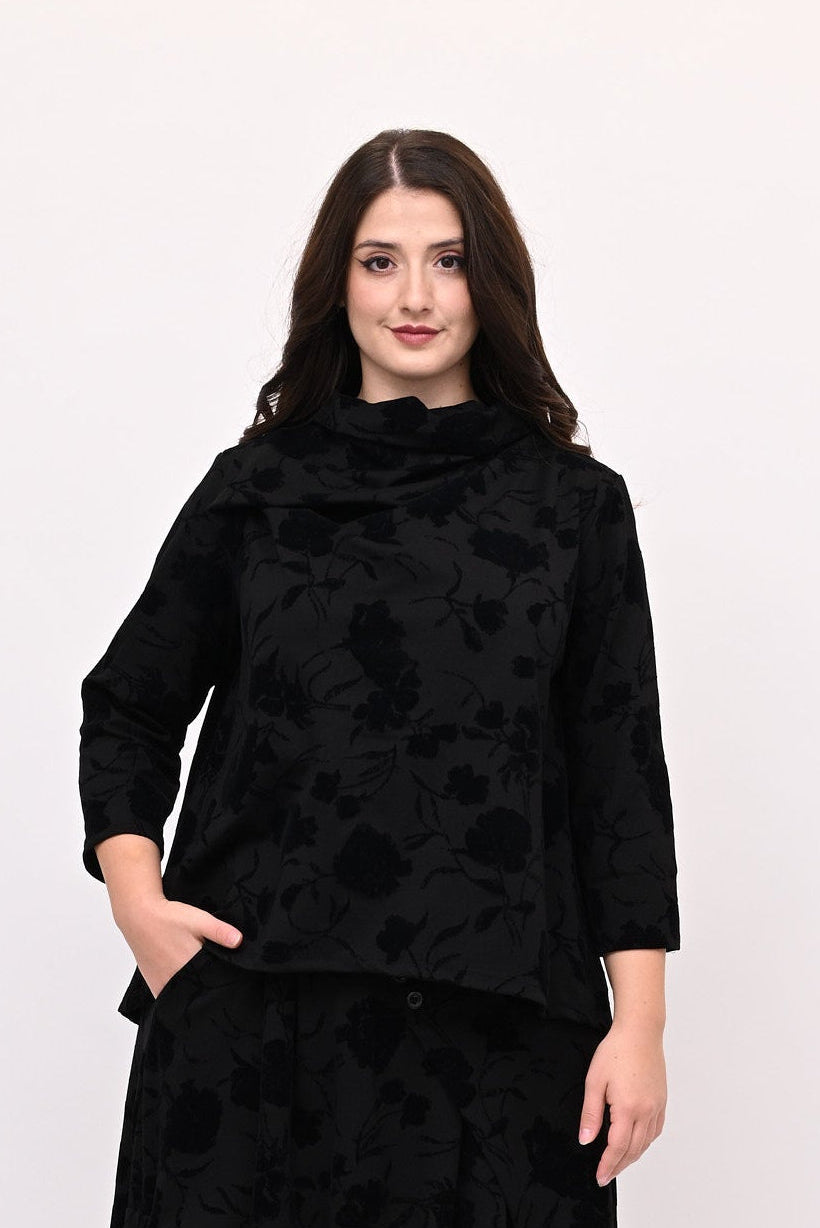 Maglia devorè collo risvolto - Nero