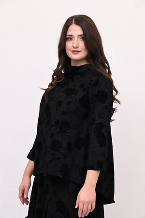 Maglia devorè collo risvolto - Nero