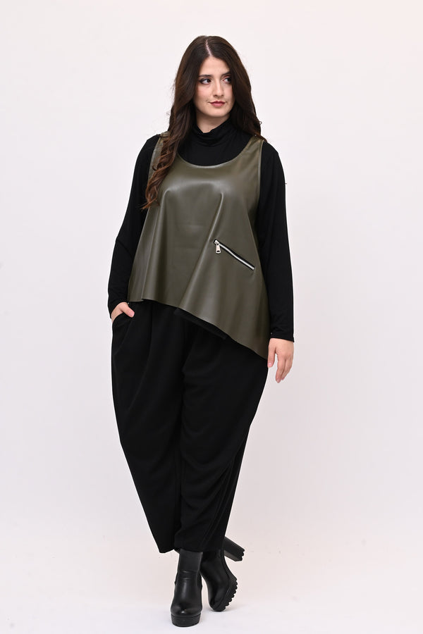 Gilet ecopelle punta - Verde militare