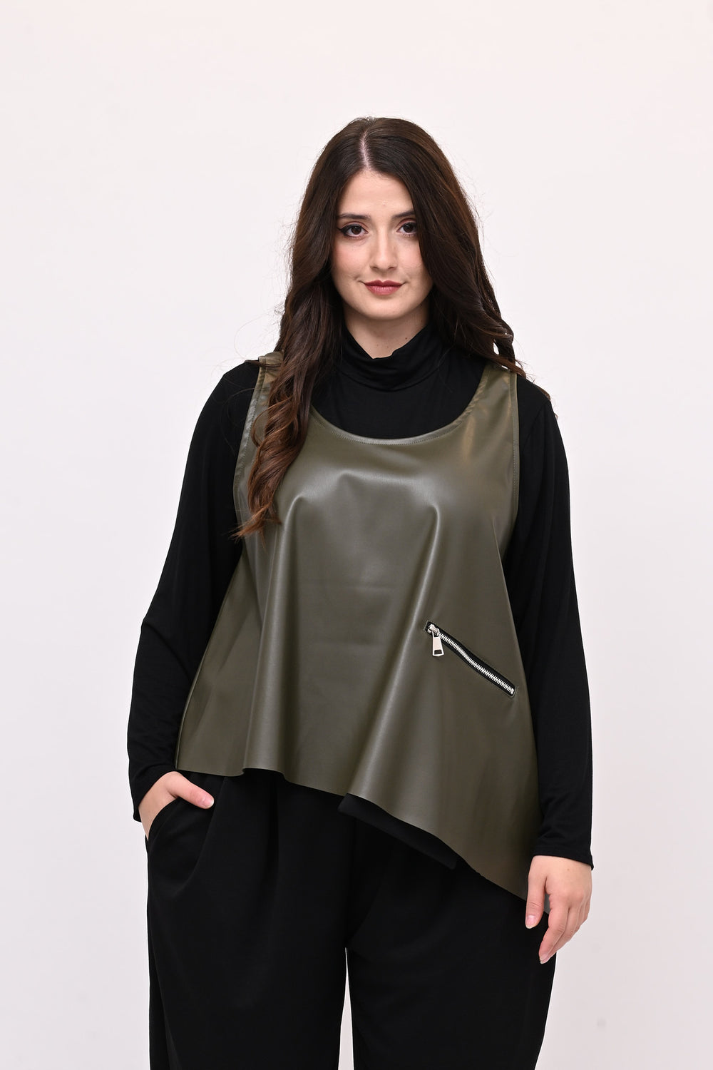 Gilet ecopelle punta - Verde militare