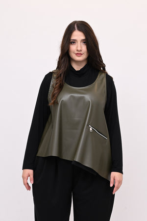 Gilet ecopelle punta - Verde militare