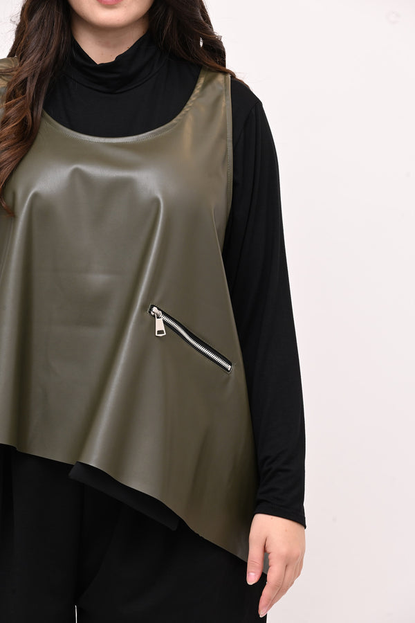 Gilet ecopelle punta - Verde militare