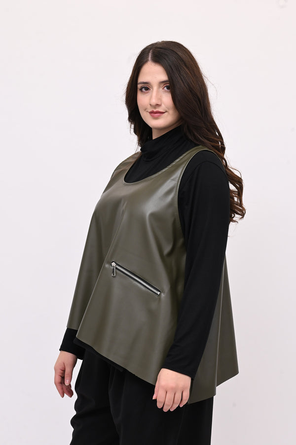 Gilet ecopelle punta - Verde militare