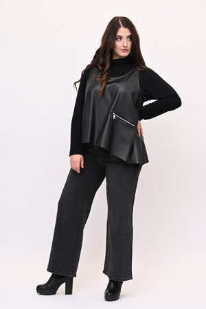 Gilet ecopelle punta - Nero