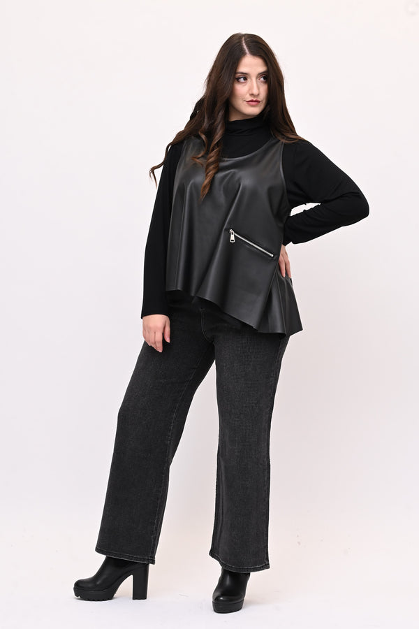 Gilet ecopelle punta - Nero