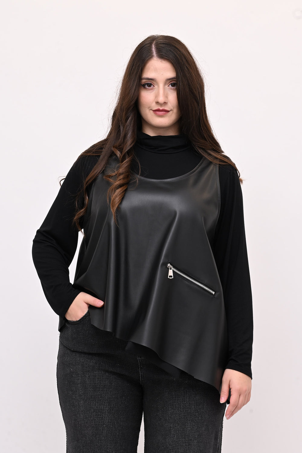 Gilet ecopelle punta - Nero