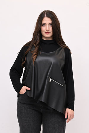 Gilet ecopelle punta - Nero