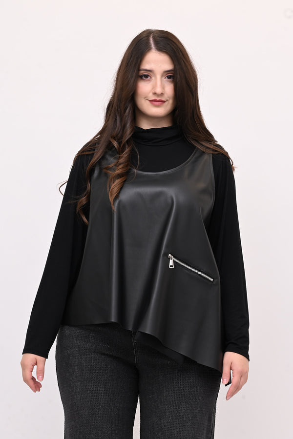 Gilet ecopelle punta - Nero