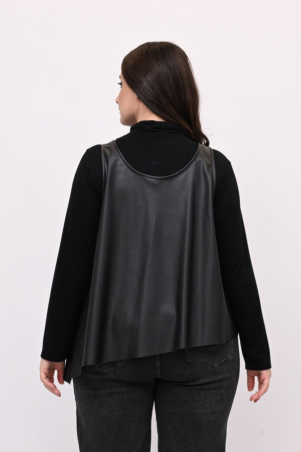 Gilet ecopelle punta - Nero