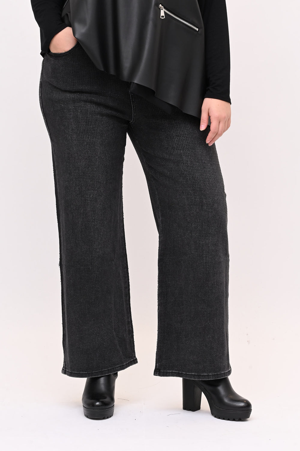 Jeans palazzo strass - Nero
