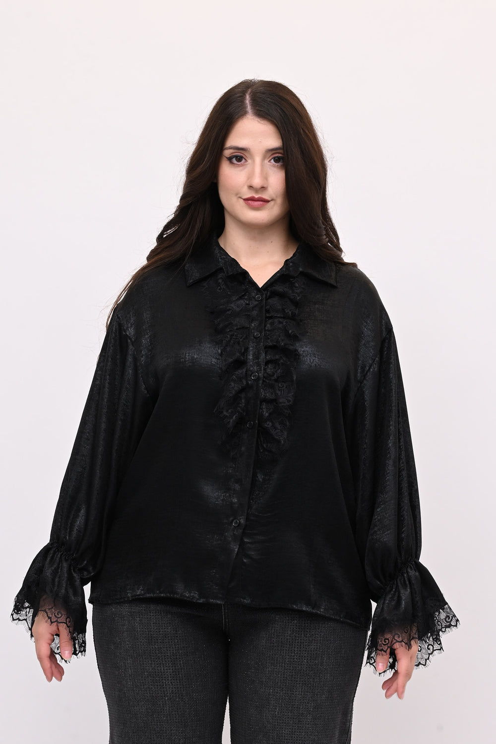 Camicia spalmata rouches - Nero
