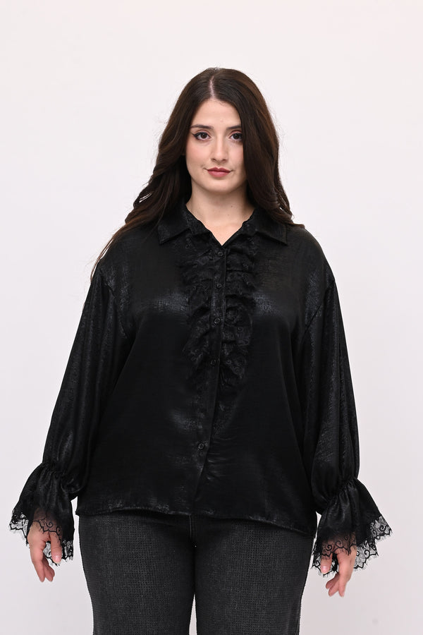 Camicia spalmata rouches - Nero