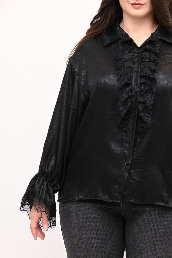 Camicia spalmata rouches - Nero