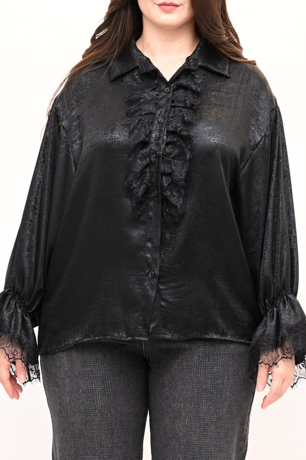 Camicia spalmata rouches - Nero