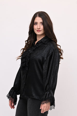 Camicia spalmata rouches - Nero