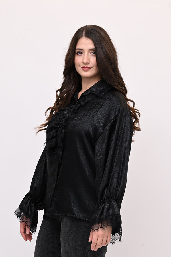 Camicia spalmata rouches - Nero
