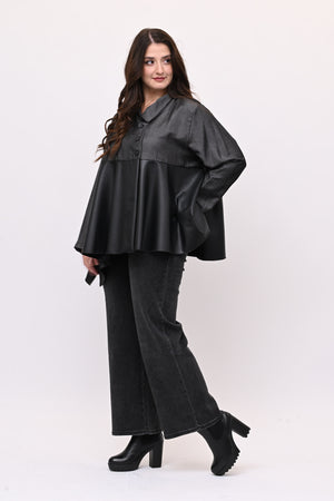 Camicia coreana ecopelle - Grigio